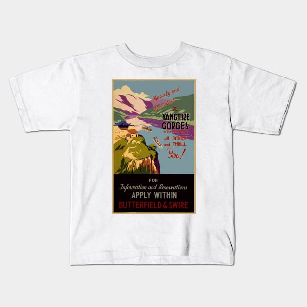 Yangtsze Gorges travel poster Kids T-Shirt by Yaelledark